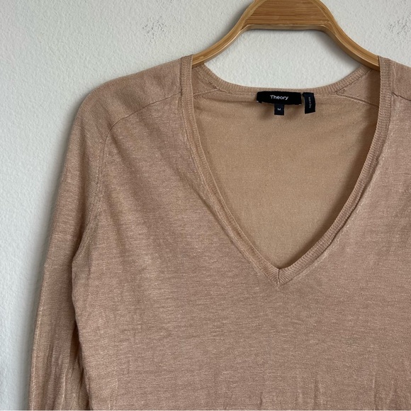 Theory Adrianna Linen Blend V-neck Fine Knit Sweater - Picture 3 of 15